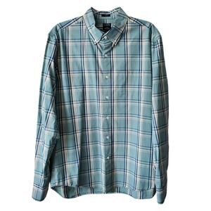 Y2K J Crew Men Flex Washed Plaid Shirt L Classic Preppy Menswear Casual Cotton